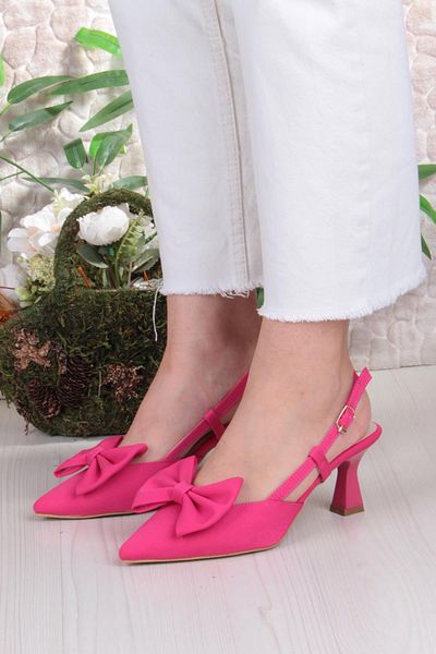 fort 018-407 Fls Satin Closed Front Bow Open Back Heeled Shoes