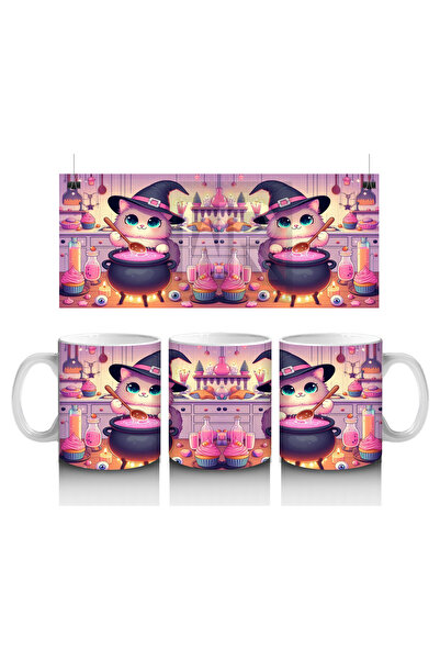 Luluyen كوب مطبوع عليه شخصية ساحرة وردية لطيفة لعيد الهالوين