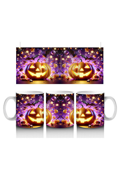 Luluyen كوب مطبوع عليه الهالوين مع اليقطين المبتسم وخلفية لامعة