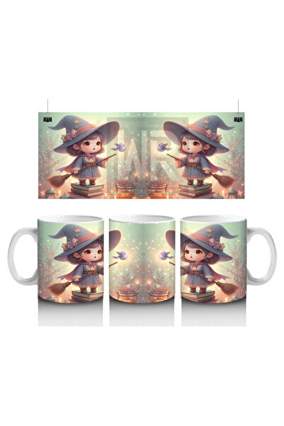 Luluyen كوب مطبوع عليه عيد الهالوين للأطفال مع شخصية فتاة ساحرة لطيفة تحمل كت...