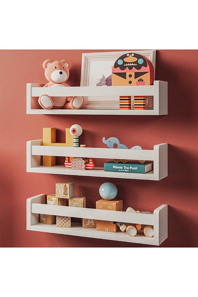 NATURE SUPPLIES Set of 3 NATURE SUPPLIES decorative shelves, wood, white, 41 x 12 x 10 cm