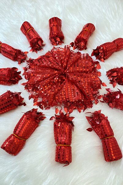 ZEYMERADE Kırmızı Halay Mendili, Gelin Mendili, Pullu Halay Mendili 5 Adet, D...