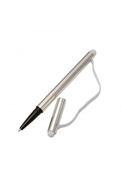 OEM Universal Stylus 2-in-1 Pen with Cap and Elastic for Tablet, Phone, or Laptop Touch Screen, Silver