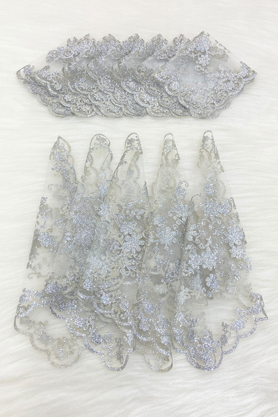 ZEYMERADE منديل هالاي للعروس والزوج باللون الفضي اللامع، أبيض 5 قطع، هدية زفا...