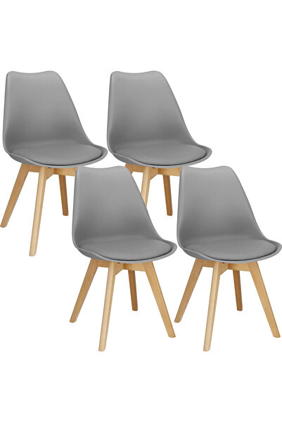 SERSIMO Set de 4 scaune de bucătărie Verdhe cu pernă tapițată în piele, 44x82cm, gri