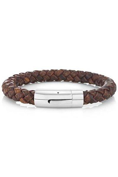 BUCKLEY LONDON Leather Bracelet, Braided, Brown, Diameter 6 cm