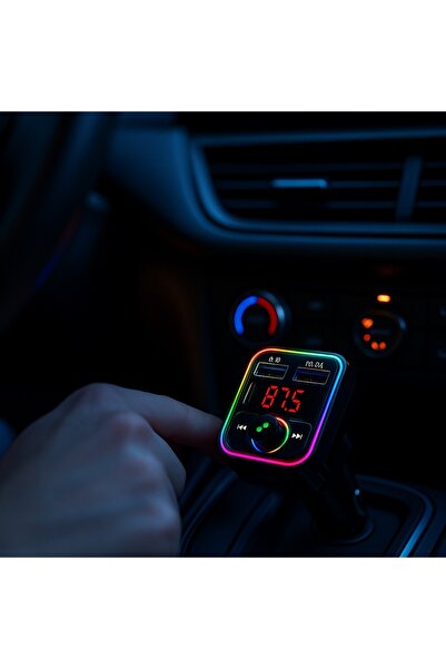 REDz Accessories Modulator FM auto, X-Start CC076, Bluetooth 5.0, 2x USB, iluminare RGB, afișaj LED și control apeluri