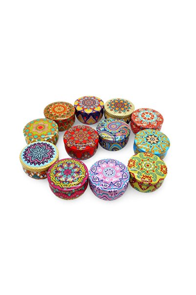 Gift Moda Mandala Desenli Metal Kutuda Orta Boy Kokulu Mum