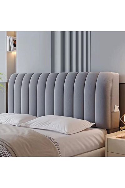 ElastiX Gray Velvet Bed Headboard Cover, Protective Pad Cover
