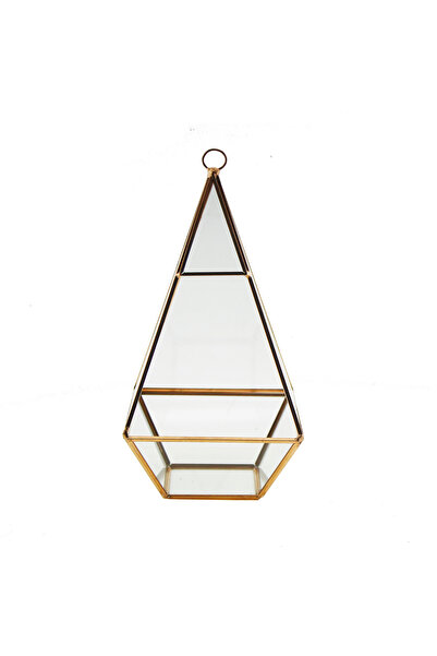 mutlu adım 11X23Cm Glass Fanus Triangle Terrarium Flower Pot with Metal Frame