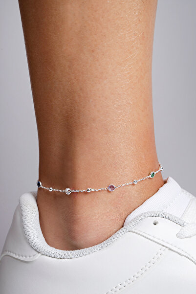 Elika Silver 925 Ayar Gümüş Yaz Renkleri HalHal / Renkli Zirkon Taşlı Halhal