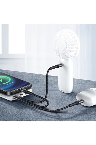 Joyroom Cablu de date 3 în 1 USB la Micro-USB, Tip-C și compatibil cu Apple, 3.5A, 15 cm, Negru