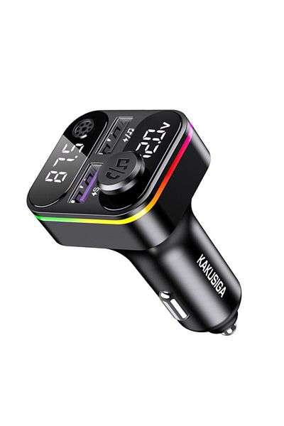 REDz Accessories Bluetooth Car FM Modulator, 27W Fast Charging, MP3, Dual USB, KSC-1181, USB-C PD, LED Display, Black