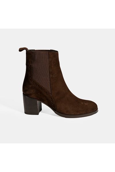 Desa Women's Brown Elastic Heeled Suede Boots