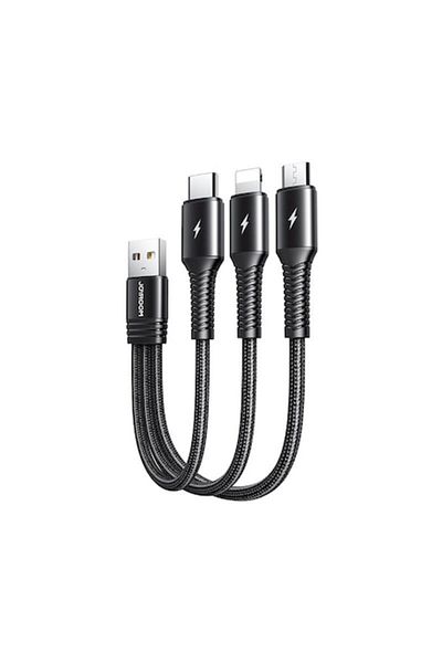 Joyroom Cablu de date 3 în 1 USB la Micro-USB, Tip-C și compatibil cu Apple, 3.5A, 15 cm, Negru