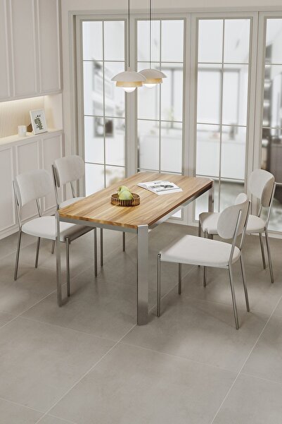 asaella mobilya Nexa Demir Metal Ayaklı 70x120 Sabit Masa Yemek Odası Takımı,...