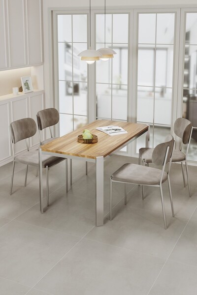 asaella mobilya Nexa Demir Metal Ayaklı 70x120 Sabit Masa Yemek Odası Takımı,...