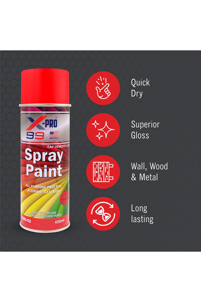 XPRO X-PRO 99 Orange Red Spray Paint 450ml Fast Dry, Multi-Surface, Gloss Finish, UV Protection X99-02