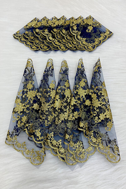 ZEYMERADE منديل هالاي للعروس والزوج من اللون الفضي الذهبي، أزرق داكن 5 قطع، ه...