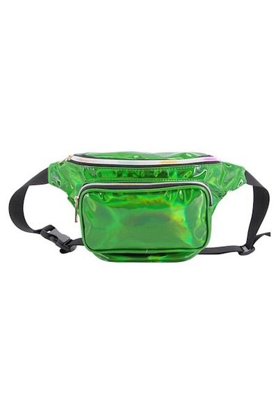 Bibilel Modern Shiny Waist Bag with 3 External Zipper Pockets, Green, BBL1034