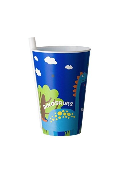 Bibilel Kids Πλαστικό ποτήρι με μη αφαιρούμενο καλαμάκι, 400 ml, Dinosaur