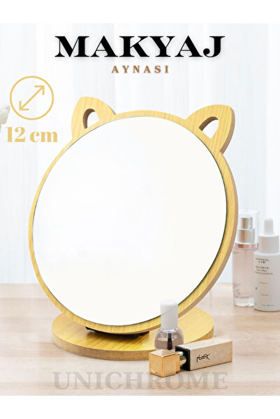 Folveit Masaüstü Ayna Ayarlanabilir Menteşeli 14 Cm Oval Görünümlü Ahşap Makyaj Cilt Bakımı Make Up Mirror
