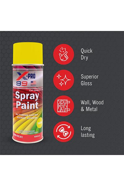 XPRO X-PRO 99 Yellow Spray Paint 400ml Fast Dry, Multi-Surface, Gloss Finish, UV Protection X99-02/41
