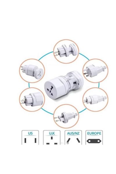 K KATHODE Adaptor Universal Priza, Compatibil Cu Eu/Uk/Sua/Jp/Ch/Aus/Th, Alb