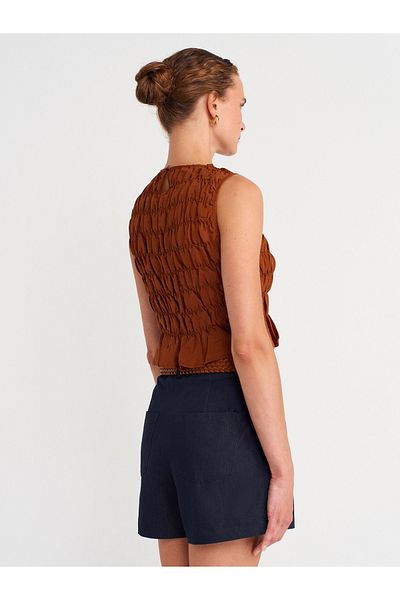 Dilvin 72158 Mini Shorts with Knitted Belt-Navy Blue