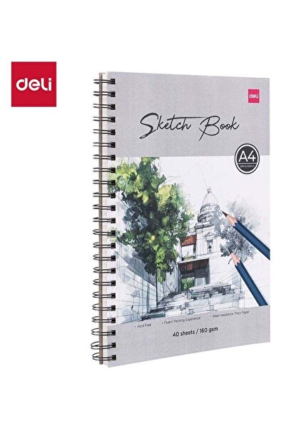 Deli EC403 A4-40pages غلاف من الورق المقوى دفتر رسم حلزوني من الجانب الأيسر 160 جرام + ورق ألوان مائية - مثالي لـ