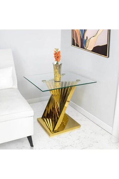 Vanity Living Side Table for Living Room Furniture, Clear Tempered Glass Top End Table, Sofa Table w