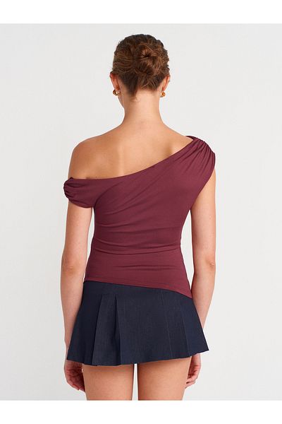 Dilvin 31940 Asymmetric Cut Top-Light Burgundy