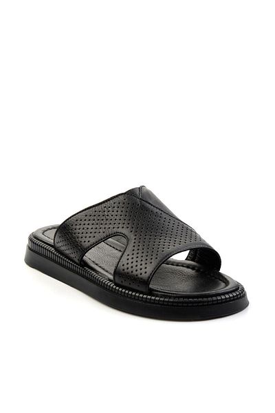 Bambi Black Leather Men's Slippers E04557241243