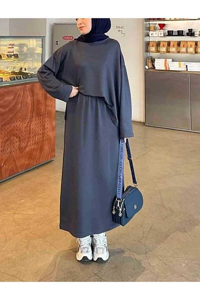 mor butik Purple Boutique Women's Anthracite Skirt Suit 084Sdn
