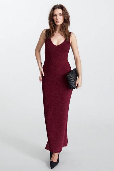 VAGGON Front Back V Neck Strap Maxi Length Dress