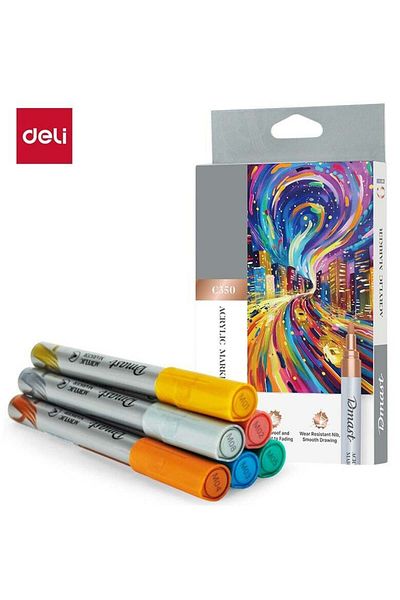 Deli Dmast EC350 Acrylic Marker Set – 6 Metallic Colors