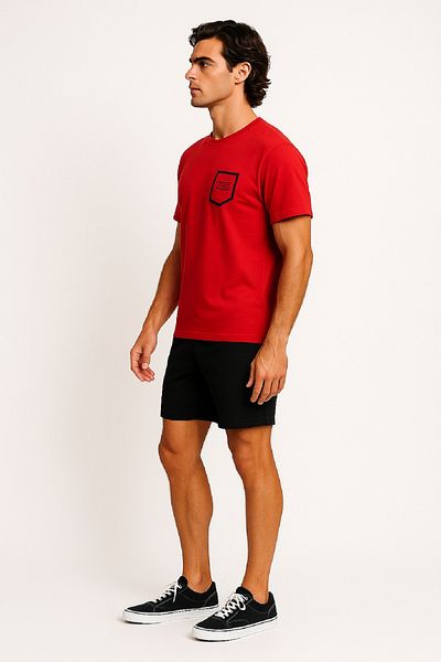 OIL PARK Crew Neck Chest Print Detailed Tight Fit 100% Cotton Stretch Single Jersey T-Shirt