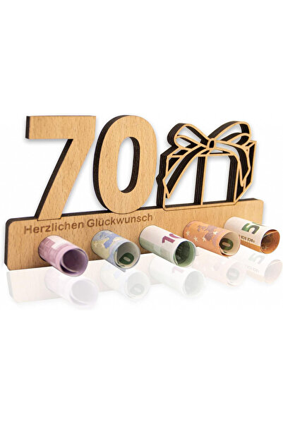 ANYUNKEY Decorațiune pentru aniversarea a 70 de ani, lemn, maro, 20 x 11 cm