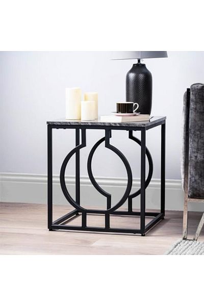 Vanity Living طاولة جانبية لأثاث غرفة المعيشة، طاولة جانبية ذات سطح خشبي وملمس رخامي، طاولة أريكة