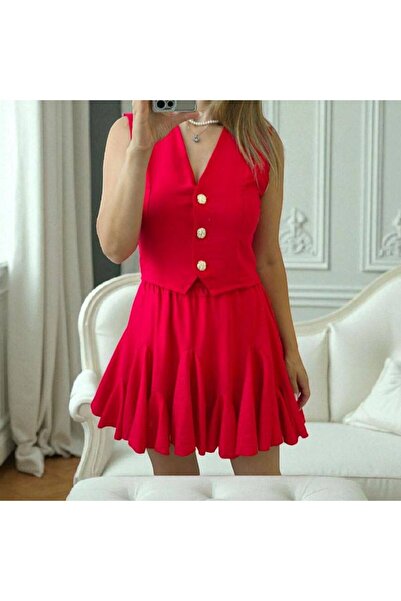 GLAMSI Viscose set with vest and fitted skirt with shorts XS S M