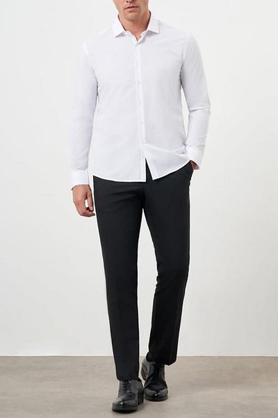 Mentality 2227 Men's Long Sleeve Terry Cotton Slim Fit Shirt White