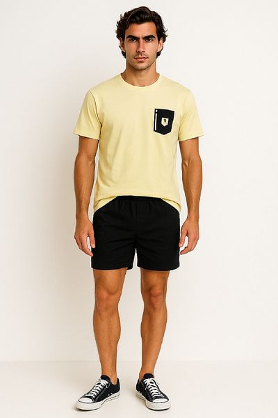 OIL PARK Crew Neck Chest Print Detailed Tight Fit 100% Cotton Stretch Single Jersey T-Shirt