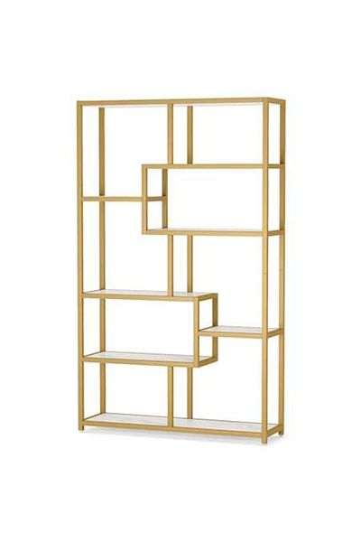 Tribesigns Modern Bookshelf, Gold, Marble, 180*100*30 cm, 8 Shelves
