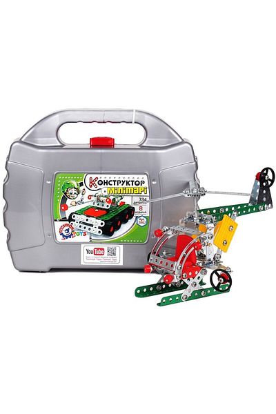 Technok Metal Construction Set Tehnok 27x23x9 with Bolts, Tools, and Tires for Military Machines, 8 Models,