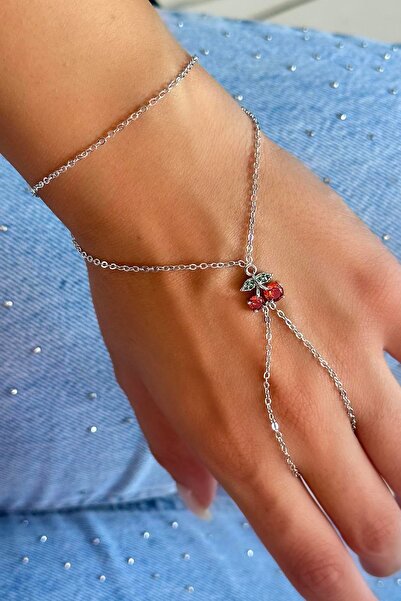 TAKIŞTIR شاحمران فضي اللون مع شكل الكرز وتفاصيل حجرية