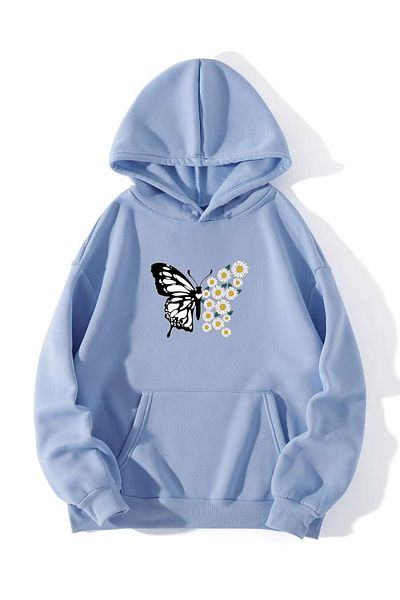 uyguntarz Daisy Butterfly Printed Oversize Sweatshirt