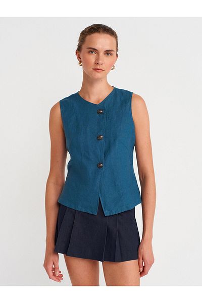 Dilvin 60594 Buttoned Double Breasted Top Vest-Petrol