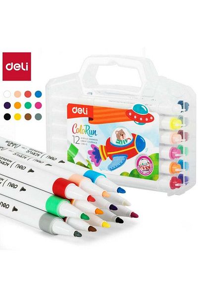 Deli EC189-12 Acrylic Marker, 12 Colors Acrylic Marker Set