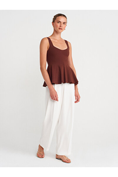 Dilvin 31973 Peplum Stretch Top-Maro deschis