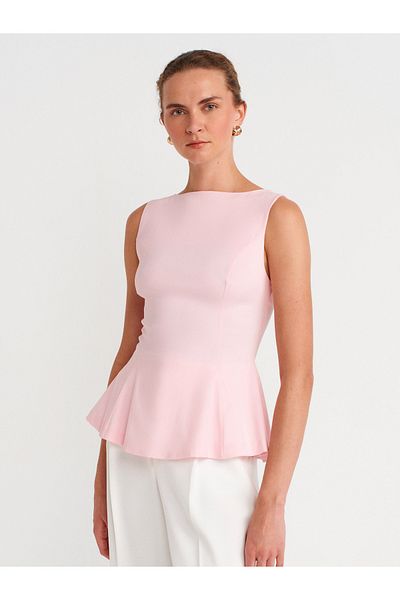 Dilvin 50281 Peplum Top-Powder Pink